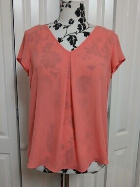 Pink Rose Coral Pink V-Neck Short Sleeve Blouse